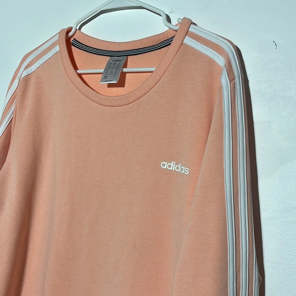 Adidas Classic Peach 3 Stripe Pullover Crewneck Sweater Size 2XL - Picture 3 of 7